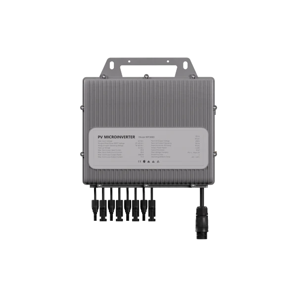 Photovoltaic (pv) micro inverter with connected cables on a white background.